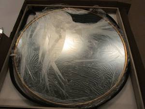 lot 330 image: Round Wall Mirror With Gold Bezel, Approximately 27.75 in Dia - SOLD AS IS