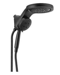 lot 320 image: Delta HydroRain 5-Spray Patterns 1.75 GPM 6 in. Wall Mount Dual Shower Heads in Matte Black - NEW