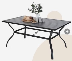 lot 340 image: PHI VILLA Rectangle Outdoor Dining Table 38-in W x 60.2-in L Umbrella Hole - MISSING HARDWARE, SLIGHT SCRATCH AND DENT AROUND ONE CORNER (See Photos)