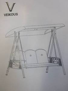 lot 354 image: VEIKOUS 3-Seat Converting Canopy Patio Swing Steel Lounge Chair with Cushions in Beige - OPEN BOX