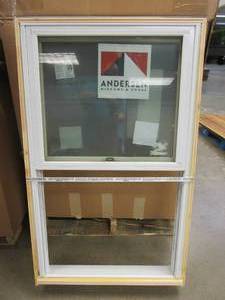 lot 366 image: Andersen 29-58 in. x 48-78 in. 400 Series White Clad Wood Tilt-Wash Double-Hung Window with Low-E Glass, White Exterior and Unfinished Interior, Single Cam, Fin Install
