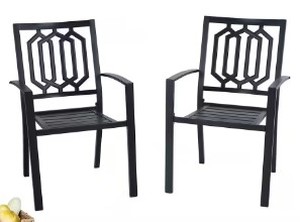 lot 349 image: PHI VILLA 2 Stackable Black Steel Frame Stationary Dining Chair(s) with Black Solid Seat, E02GF096 - OPEN BOX
