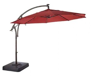 lot 358 image: Hampton Bay 11 ft. Cantilever Solar LED Offset Outdoor Patio Umbrella in Chili Red - OPEN BOX