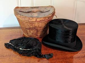 lot 110 image: Antique Leather Hat Box and Top Hat