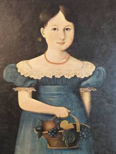 lot 4 image: Framed Vintage American Folk Print of a Young Girl