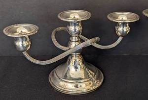 lot 28 image: Pair of Crown Weighted Sterling Silver Candelabra Candleholders