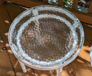 lot 49 image: Pair of Glass Topped Patio Side Tables