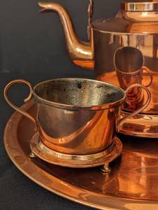 lot 55 image: Vintage Copper Kettle and CreamerSugar Set