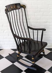 lot 61 image: Vintage Nichols and Stone Painted Black Rocking Chair