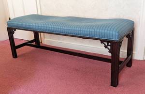 lot 89 image: Vintage Blue Upholstered Mahogany Bench