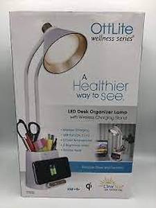 lot 67 image: OttLite LED Desk Space Organizer Lamp - 3 Brightness Levels Storage Charger