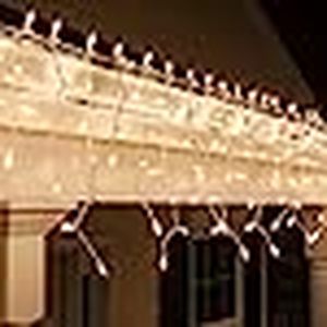 lot 109 image: Kringle Traditions 8.5 ft 150 Clear Icicle Lights - IndoorOutdoor House Lights for Christmas, Incandescent Outdoor String Icicle Lights Christmas House Outdoor Lights, White Wire