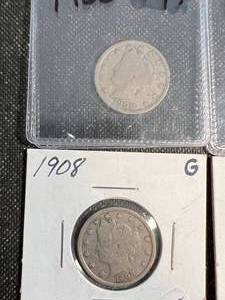 GROUP OF 5 US V NICKELS 1900 1907 1908 1912 1912-D