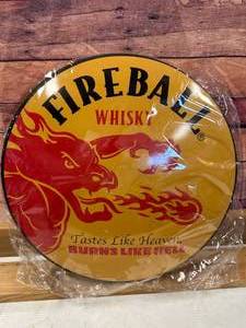Fireball Whisky Metal Oval Sign 16 Inch Diameter