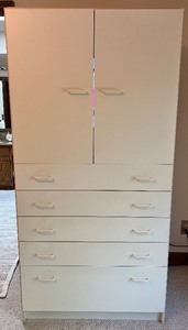 lot 44 image: White Storage Armoire with Drawers