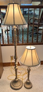 lot 32 image: Floor Lamp and Table Lamp with Beaded Fringe
