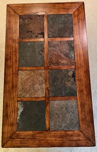 lot 109 image: Coffee Table with Slate Inlay Slabs on Wheels