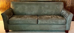 lot 13 image: ENGLAND by La-Z-Boy Green Faux Suede 2 Cushion Couch