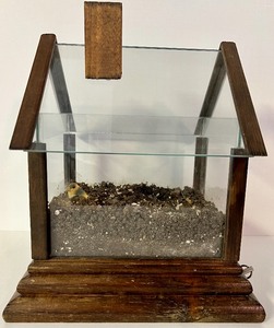 lot 92 image: Wooden Birdhouse and Musical Terrarium with petite Metal Watering Can