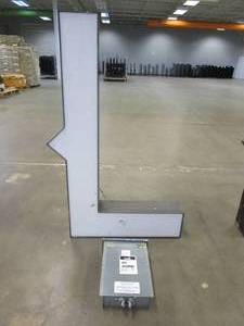 lot 109 image: Lighted Letter L Outdoor Signage With Transformer. Approximate Dimensions 29 x 5.25 x 42.5 Tall - USED FOR RETAIL BRAND MN HOME OUTLET.