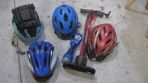 Bike Safety Helmets and a Air Tire Pump