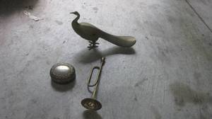Brass Peacock, Horn and Clam Dish