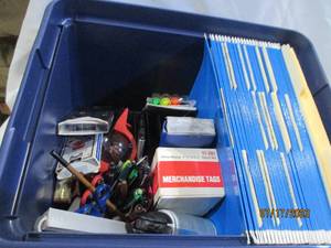 Tote full of office supplies