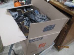 Box of assorted clothing & misc.