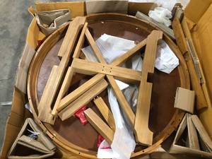 Top Rated Home Decorators Collection Aberwood Patina Oak Finish Wood Round Dining Table for 4 (54 in. L x 30 in. H)  Customer Returns See Pictures