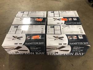 Lot Hampton Bay Hawkins III 44 in. LED Indoor Brushed Nickel Flush Mount Ceiling Fan with Light  Customer Returns See Pictures