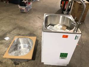 Glacier Bay All-in-One Stainless Steel 24 in Laundry Sink with Faucet and Storage Cabinet in White   Customer Returns See Pictures
