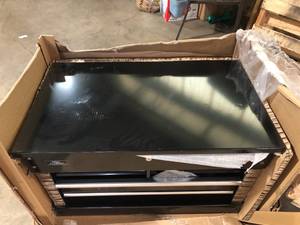 Husky 33 in 4-Drawer Mechanics Cart with Extended Side Table and Bottle Tray   Customer Returns See Pictures