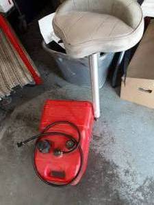 lot 9 image: 6.5 Gallon Boat Gas Can With Hose & Adjustable Post Boat Seat