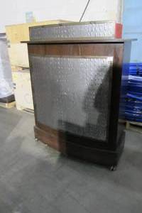 lot 20 image: ReceptionistHostessWelcome Stand On Wheels (50 tall x 43 wide x 21 deep)