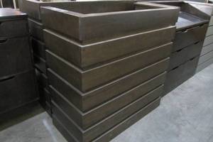 lot 8 image: ReceptionistHostessWelcome Stand - Dark Brown Front & Sides