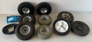lot 6 image: Large Group Of Misc. Tires Including Air Filled, Hard Rubber And Plastic
