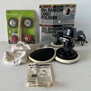lot 16 image: Black & Decker 8 Electric Random Orbit Polisher And 7 Pc Grinder Brush Set