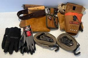 lot 27 image: Group Of Misc. Including Ratchet Straps, Leather Tool Belts And More