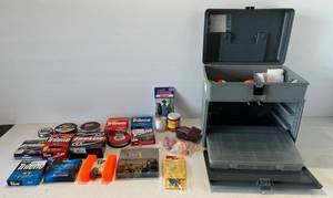 lot 37 image: Plano Tackle Box With Misc. Fishing Items Including Misc. Fishing Line ( Partial Rolls ) And More