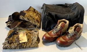 lot 52 image: Group Including Hodgman Size 14 Hiking Boots, Cabelas Waders XLT And More