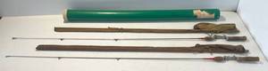 lot 61 image: Two Antique Metal Fishing Poles With Original Cases 1 Square Tiger  Brand 1 Hexagon Gep. Rod