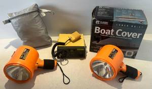 lot 89 image: Grooup Including BaotCar Covers, Spot Lights ( No Charger ) And Vintage Uniden Marine Radio