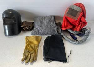 lot 92 image: Group Including Sand Blasting Hood, Welders Shield, Vintage Overalls And More