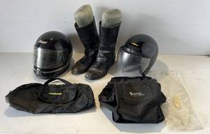 lot 99 image: Two Motorcycle Helmets 1 Arther Fulmer AF20 With Two Shields 1 Grant Motorcycle Helmet XL And Goodyear Leather Boots Size 13 Or Bigger