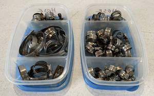lot 122 image: Two Bins Of Misc. Hose Clamps