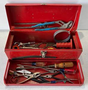 lot 125 image: Metal Tool Box With Misc. Tools Including Craftsman And More