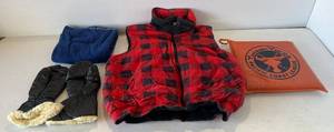 lot 137 image: Group Including Vintage Reversible Flannel Vest, Chopper Mitts And Vintage Tuscan Toros Pacific Coast League Cushion And More