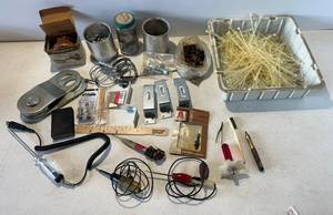 lot 161 image: Misc. Electrical Testers, Hardware, Vintage Boat Trailer Lock In Original Box And More