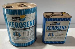 lot 241 image: Two Cans Of Stoco Kerosene 2 Gallon Can 14 Full, 5 Gallon Gan Full
