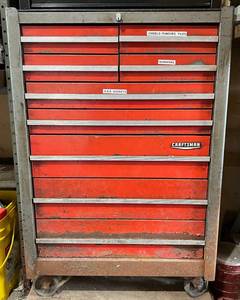 lot 245 image: Vintage Craftsman Nine Drawer Rolling Tool Chest Bottom  ( Rust Present )